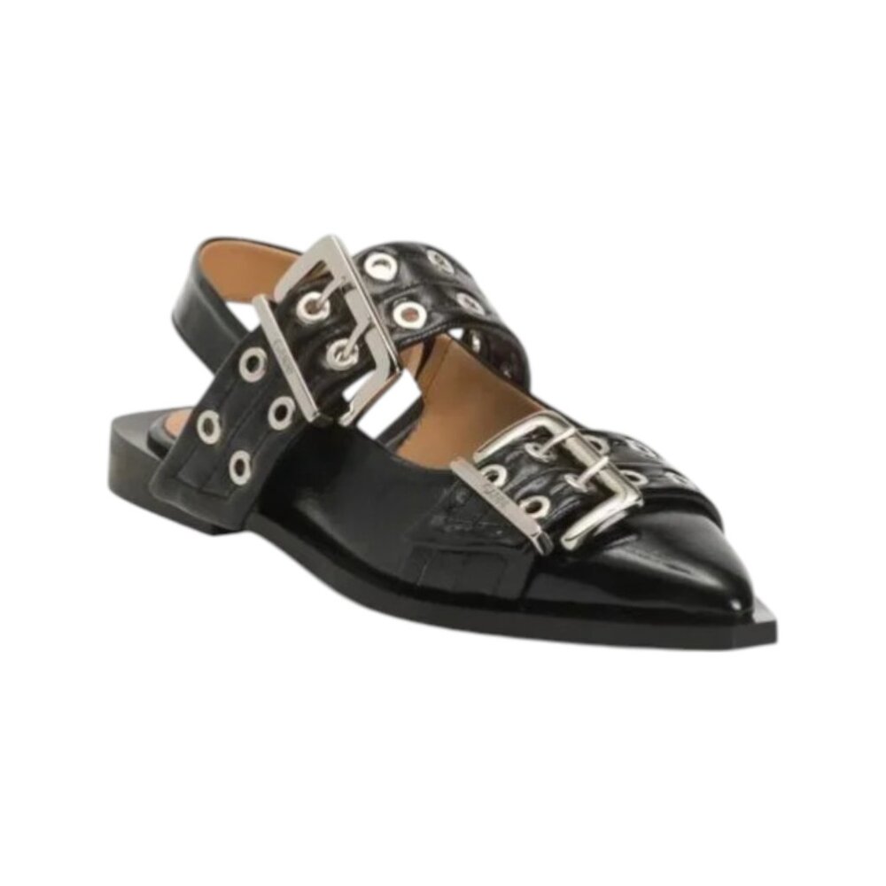 GANNI Made In Portugal Chunky Buckle Ballerina Flats